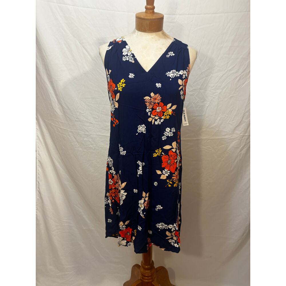 Old Navy Navy and Floral V-Neck Sleeveless Dress New w/ Tags (Medium)